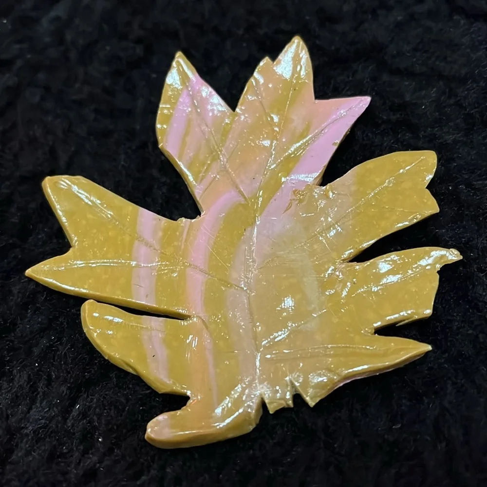 Tan and Pink ONE of a Kind Rare Unique One of a Kind Handmade Leaf Brooch